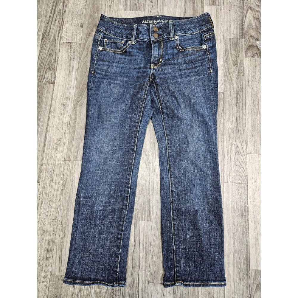 (3/$35) American Eagle Jeans Womens 2 Blue Denim Artist Crop Bootcut Mid Rise